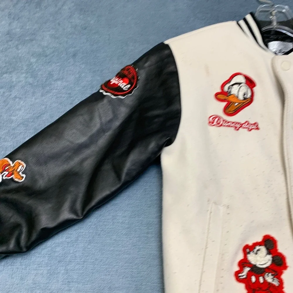 Forever 21 Disney Mickey & Friends Varsity Jacket Kids 9/10 White Black Pockets